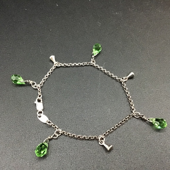 Italy 925 Sterling Silver bracelet with green Crystals Hallmarked - Picture 1 of 7